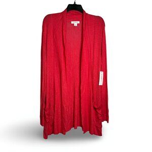 Liz Claiborne Cardigan Sweater Womens XXL Teaberry Pink Open Front Knit Pockets